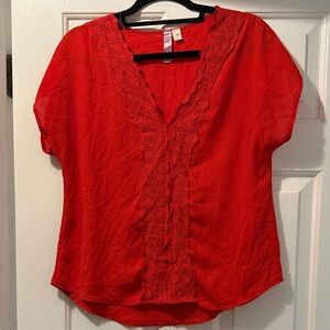 Elegant Red Lace Trim Blouse